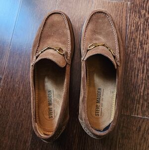 Steve Madden Brown Suede Loafers with Gold Horsebit